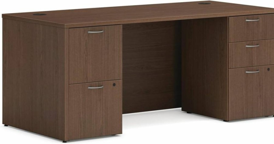 HON Mod Executive Office Desk 60" Wide with Double Drawers, Mahogany Modern Computer Desk for Home Office