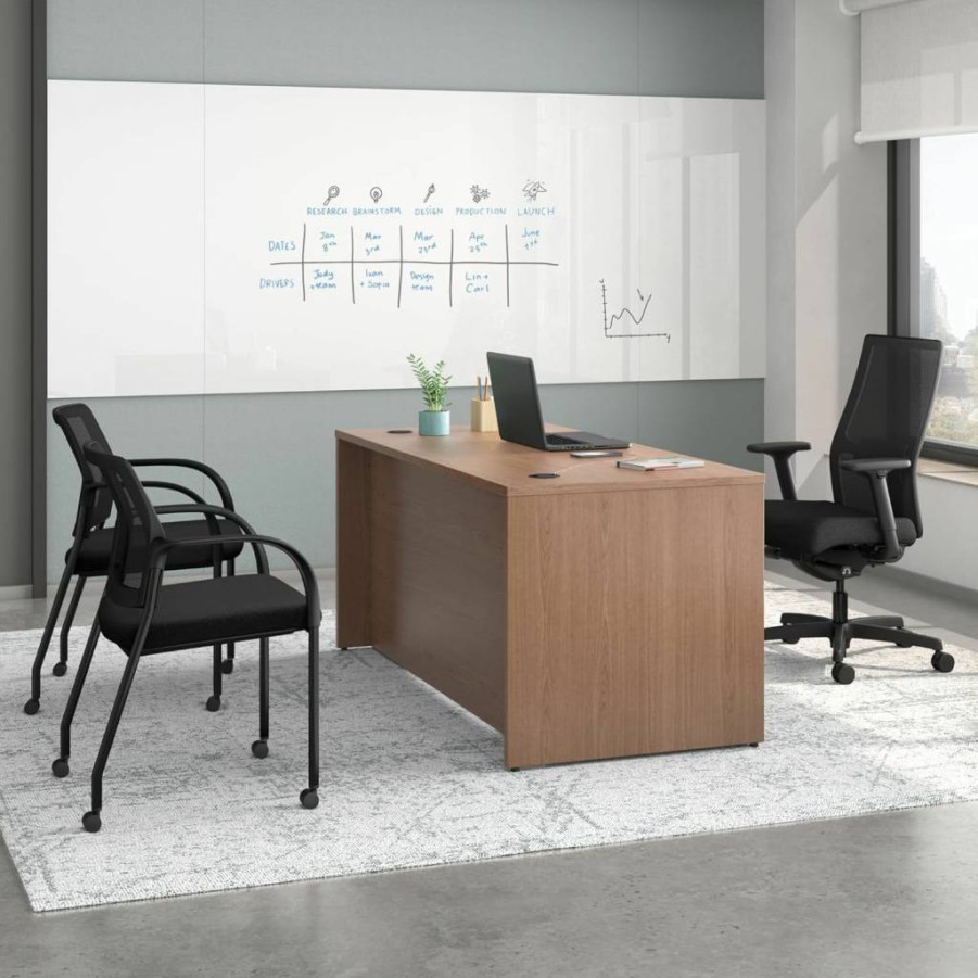 HON Mod Executive Office Desk 60" Wide with Double Drawers, Mahogany Modern Computer Desk for Home Office