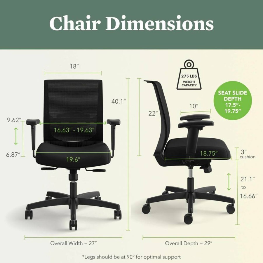 HON Convergence Ergonomic Office Chair with Breathable Mesh Back, Adjustable Lumbar Support, Swivel Wheels, and Synchro-Tilt Recline for Maximum Comfort
