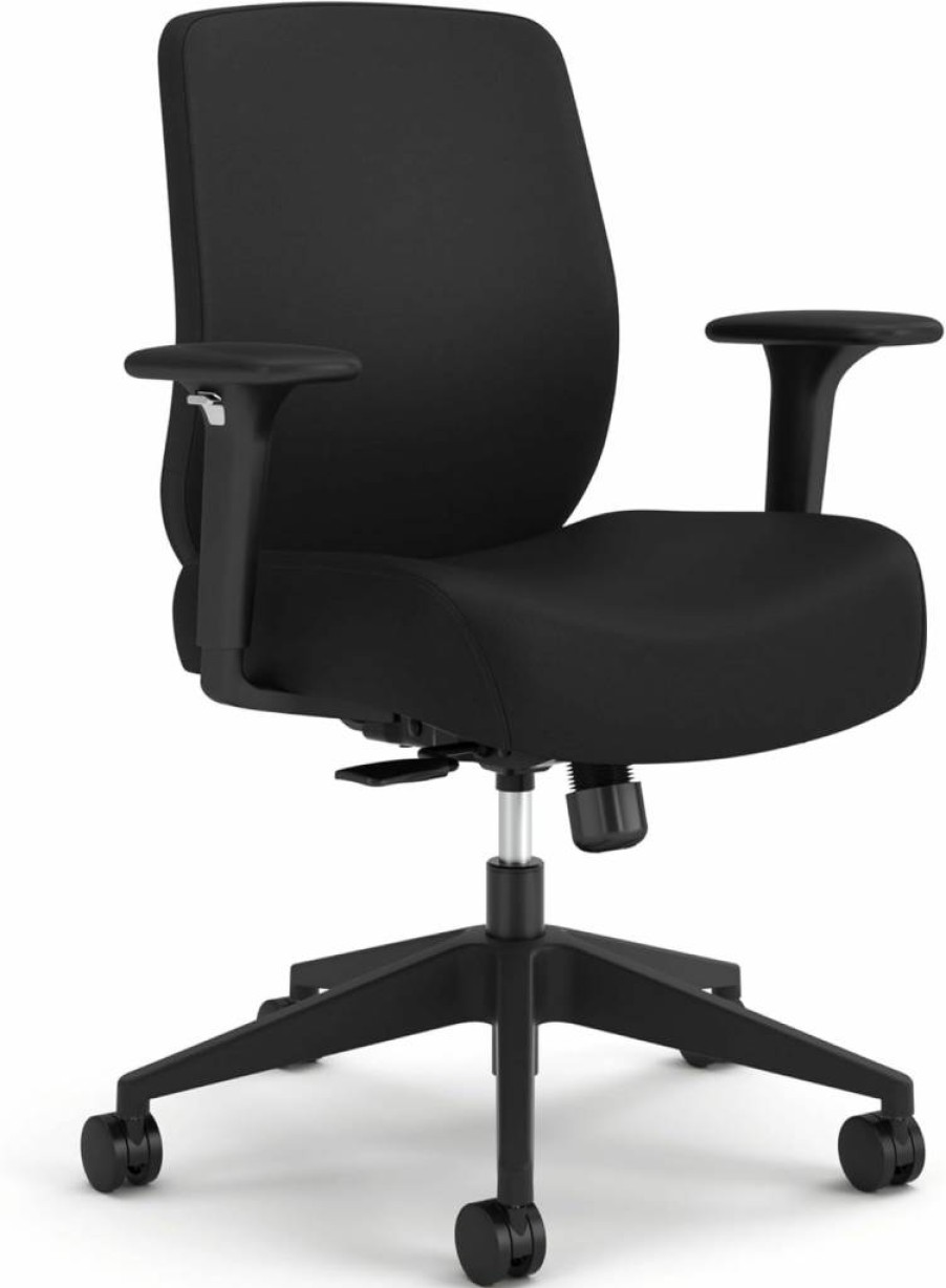 HON Ergonomic Office Chair with Adjustable Lumbar Support, Headrest, and Synchro-Tilt Tension - Mid Back Mesh Desk Chair with 3.5" Thick Foam Seat, Grey & White