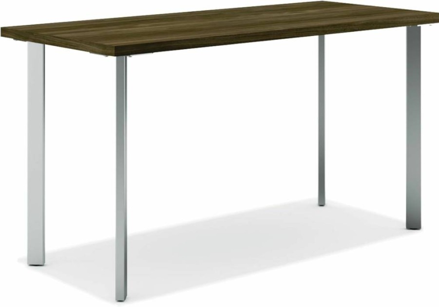 HON Coze 48 Inch Walnut Home Office Desk with Black Base - Sturdy Computer Work Table for Modern Workspace