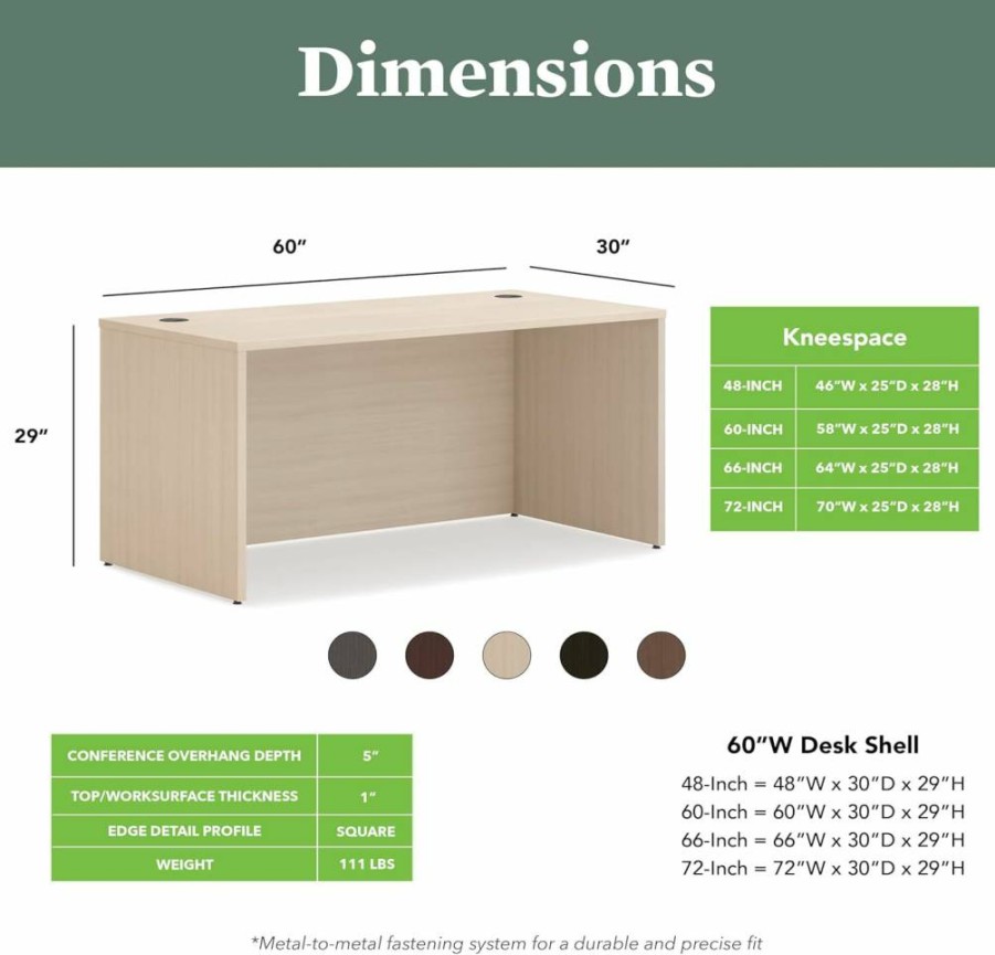 HON Mod Executive Desk 66" W x 30" D Modern Office Desk with Cord Management, Thick Wooden Laminate Surface, Slate Teak Finish, Large Computer Workstation