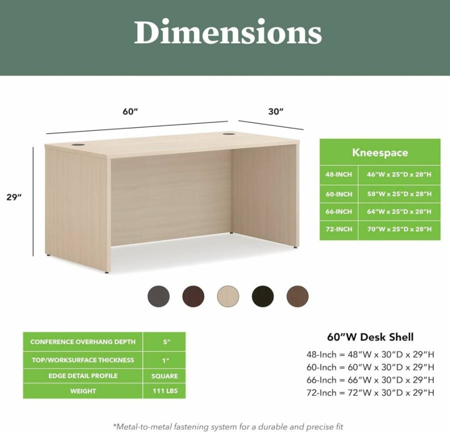 HON Mod Executive Desk 48" W x 30" D Modern Office Desk with Cord Management, Thick Wooden Laminate, Slate Teak Finish
