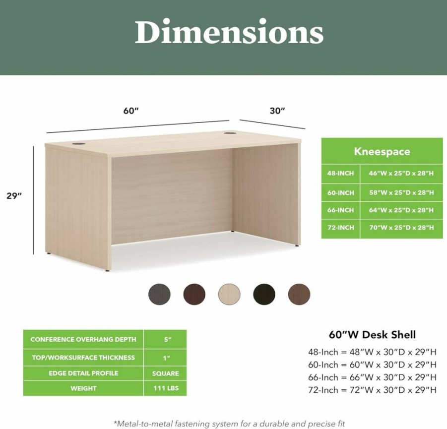 HON Mod Executive Desk 48" Walnut Modern Office Desk with Cord Management, 30" Depth, Wooden Laminate Surface, 48W x 30D x 29H