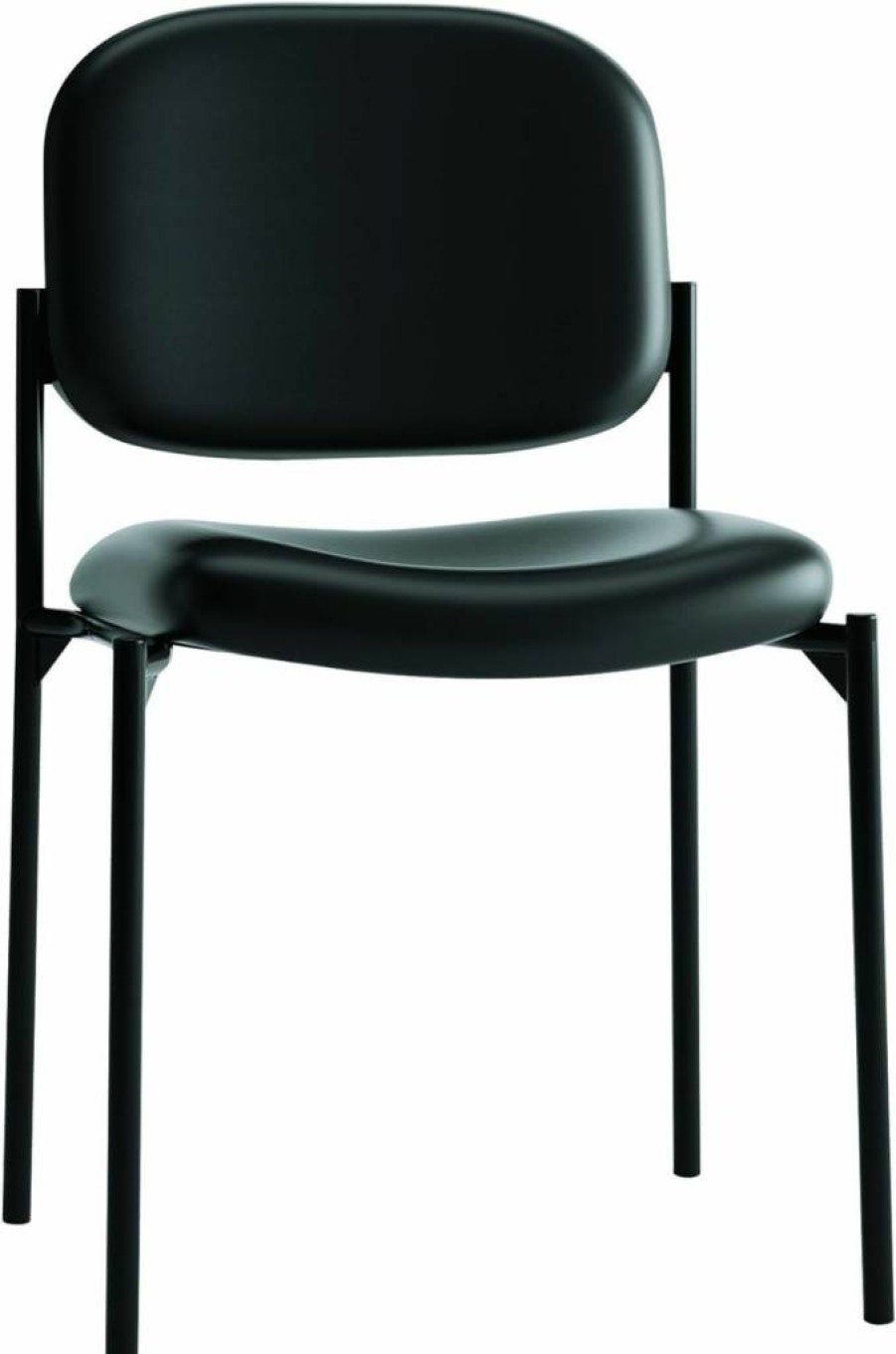 HON Leather Guest Chair with Arms - Black Stackable Lobby Chair for Office & Waiting Areas