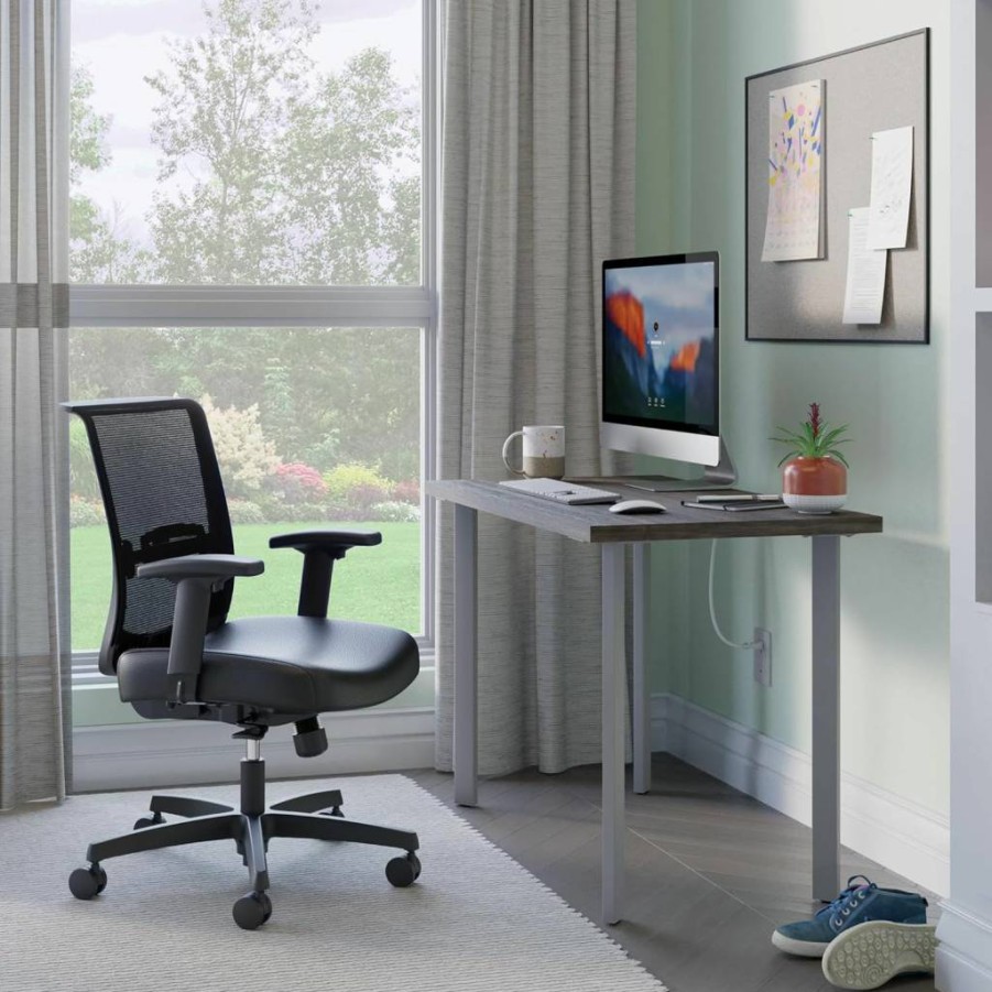 HON Coze 48-Inch Natural Wood Office Desk with Black Metal Base - Sturdy Computer Workstation for Home & Business