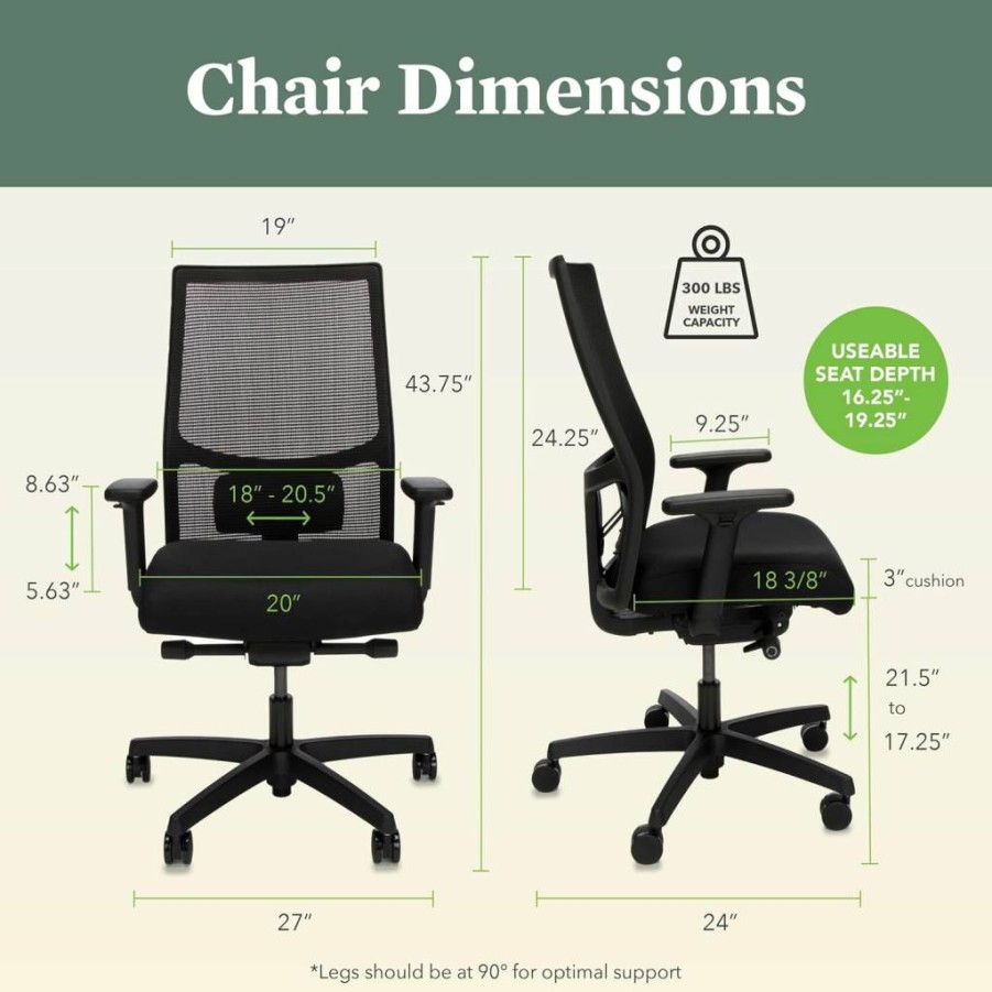 HON Ignition 2.0 Ergonomic Office Chair with Lumbar Support, Synchro-Tilt Recline, Breathable Mesh Back, Adjustable Height - Blue