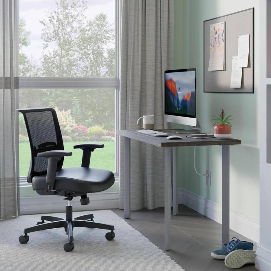 HON Coze 48 Inch Home Office Desk with Natural Wood Top and White Base, Sturdy Computer Workstation