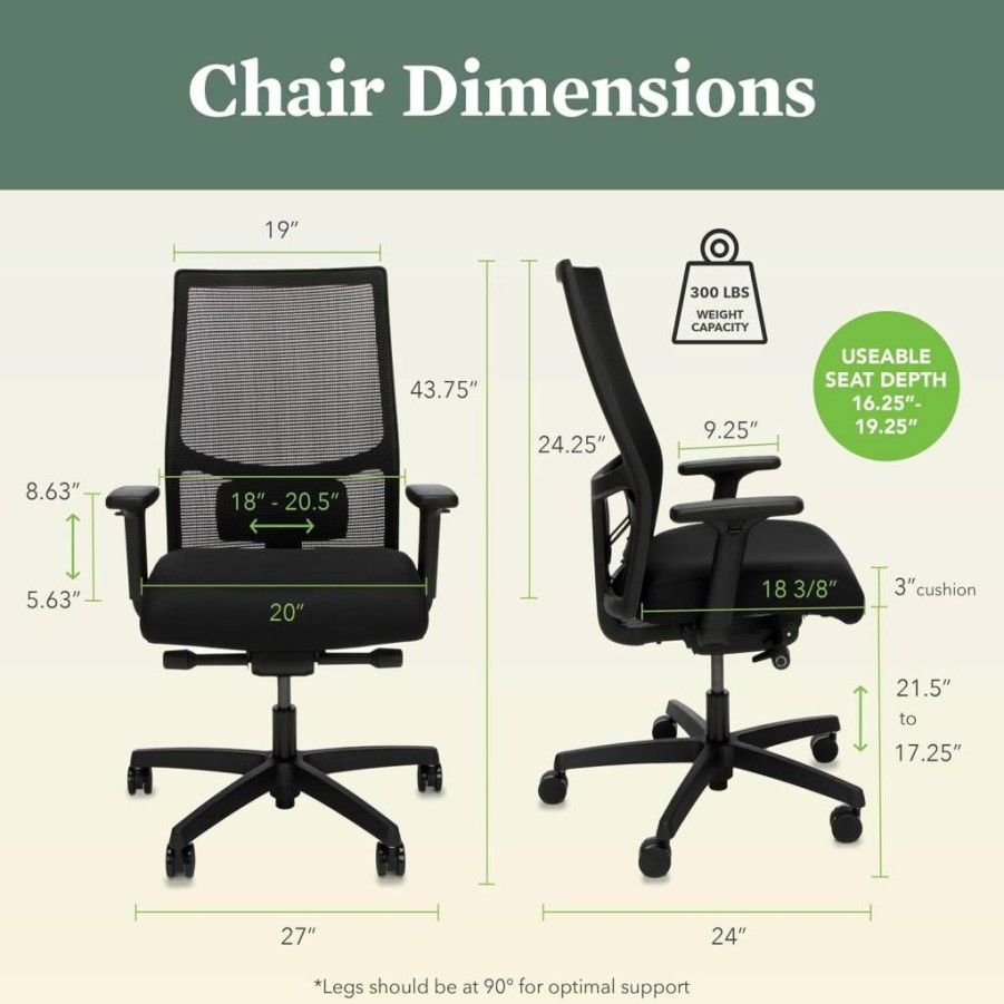 HON Ignition 2.0 Mesh Office Chair - Ergonomic Synchro-Tilt Recline Executive Chair for Home, Computer & Gaming, Black