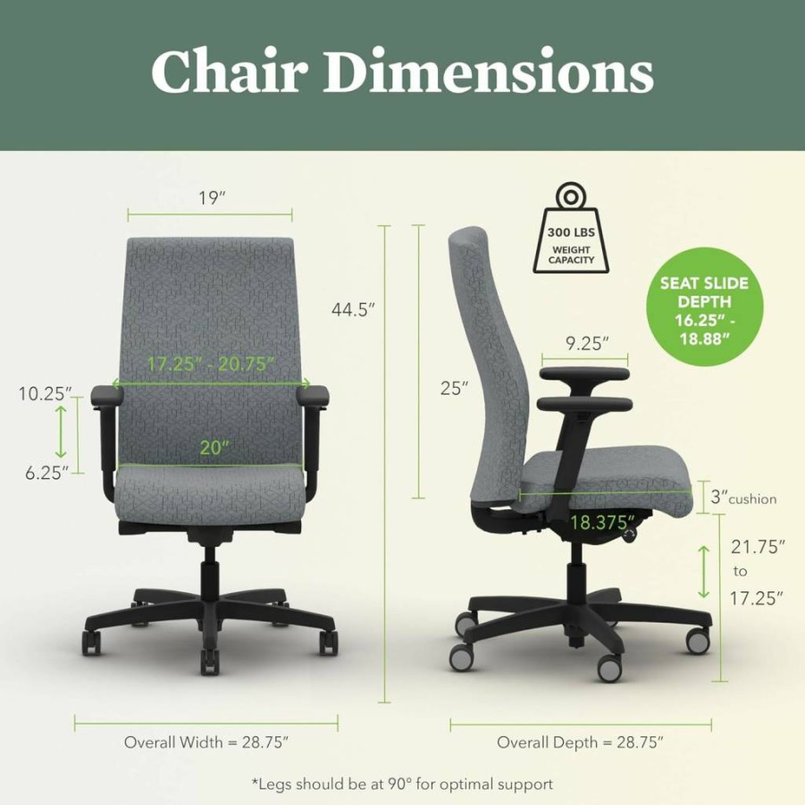 HON Ignition 2.0 Ergonomic Office Chair with Adjustable Arms, Synchro-Tilt Recline & Grey Fabric Upholstery